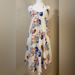 Lovestitch Floral Print Midi Dress Hankerchief Hem V-Neck Size S Whimsy